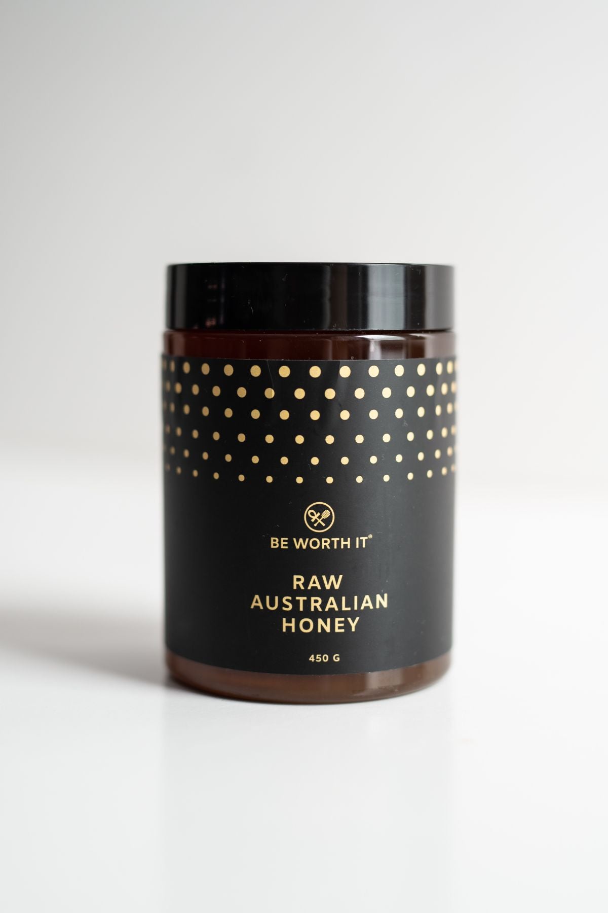 Raw Australian Honey from Be worth it in an elegant 450g jar with a well designed label. This honey is RAW and pure from pristine Forrests in Western Australia